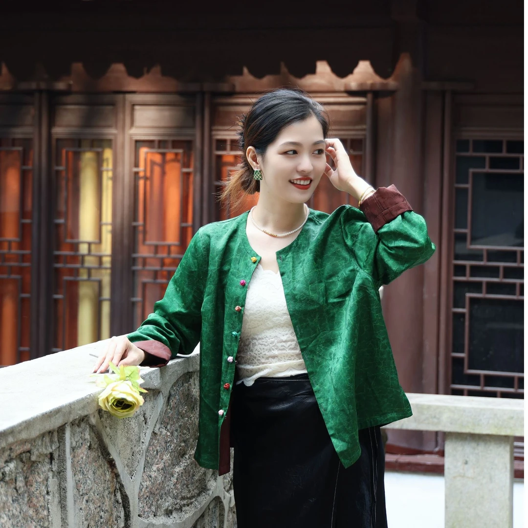 【花样年华】新中式香云纱外套复古提花衬衫国风长袖上衣