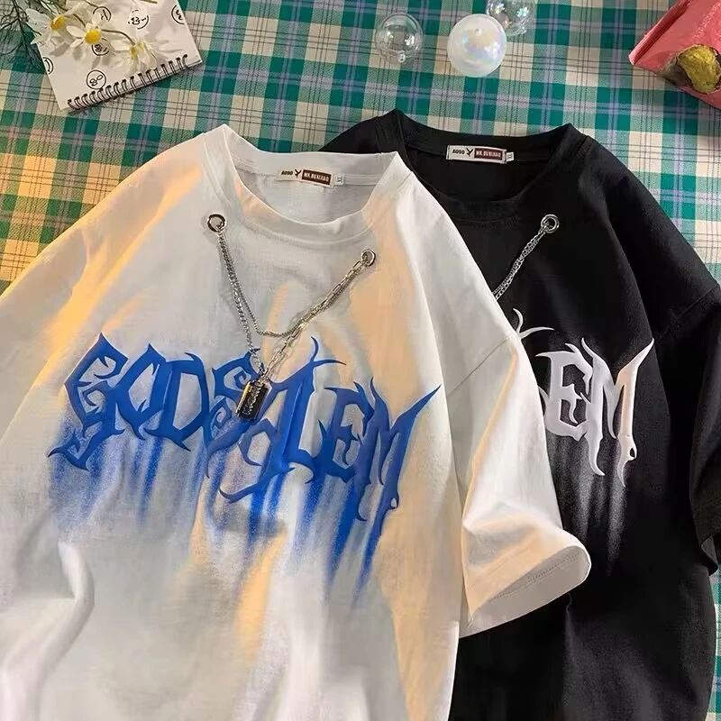 逆旧Studios美式潮流短袖t恤男大码宽松情侣半袖TX1404