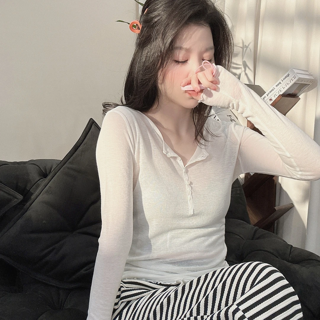 法悦定制●定制半排扣工艺长袖薄款打底衫S5123