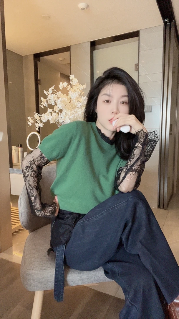 悦悦专属●纯色超细羊-毛圆领时尚短袖毛衣针织衫S9012