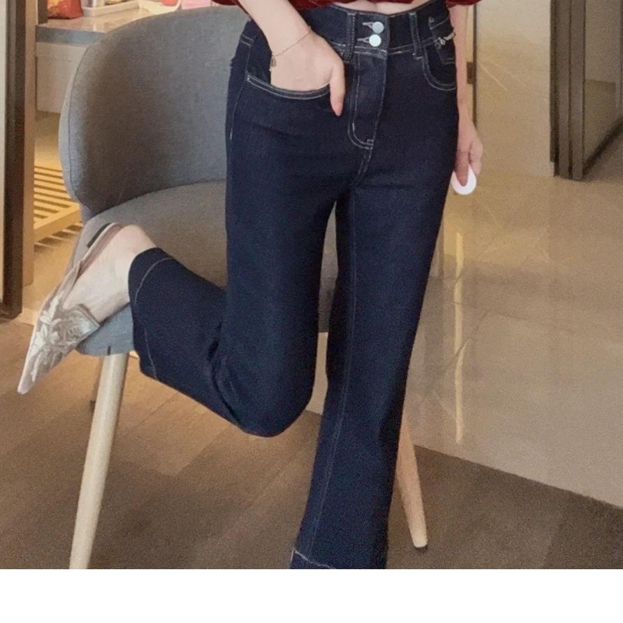 悦悦专属●复古显瘦微喇明线设计普洗时尚牛仔裤S90051