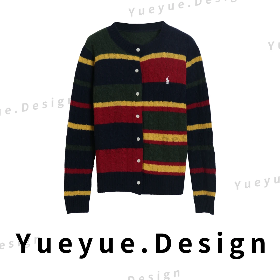 悦悦专属●100羊毛时尚彩条拼色开衫S9111