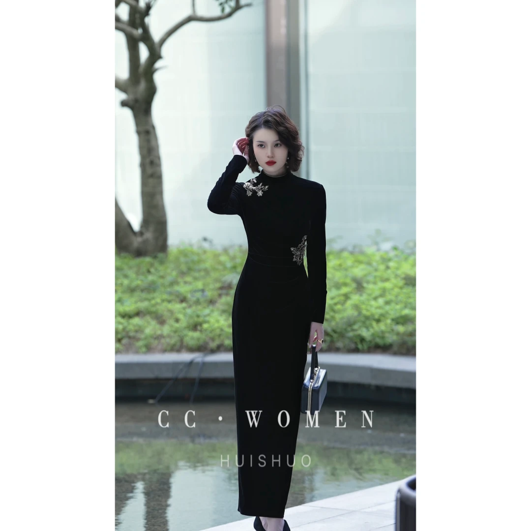 彩彩家【月下美人】冬季刺绣重工气质收腰修身复古原创设计改良旗袍