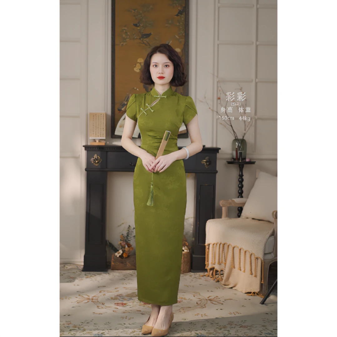 彩彩家【亭亭玉立】夏季复古短袖气质高级立领显白显年轻修身旗袍