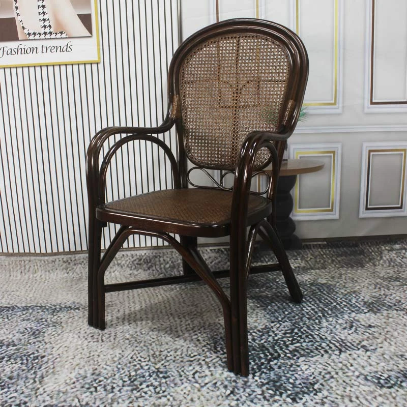 印尼藤编休闲椅透气舒适棕绳座面椅真藤高背老人椅家用阳台扶手椅
