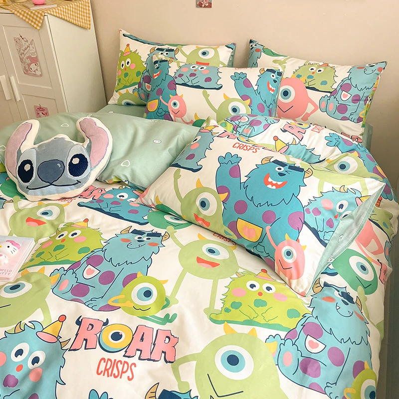 迪士尼纯棉四件套卡通大眼仔100%全棉儿童学生宿舍床单被套三件套