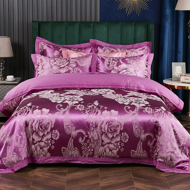 高档奢侈婚庆纯棉四件套贡缎提花被套床单结婚陪嫁双人床上用品