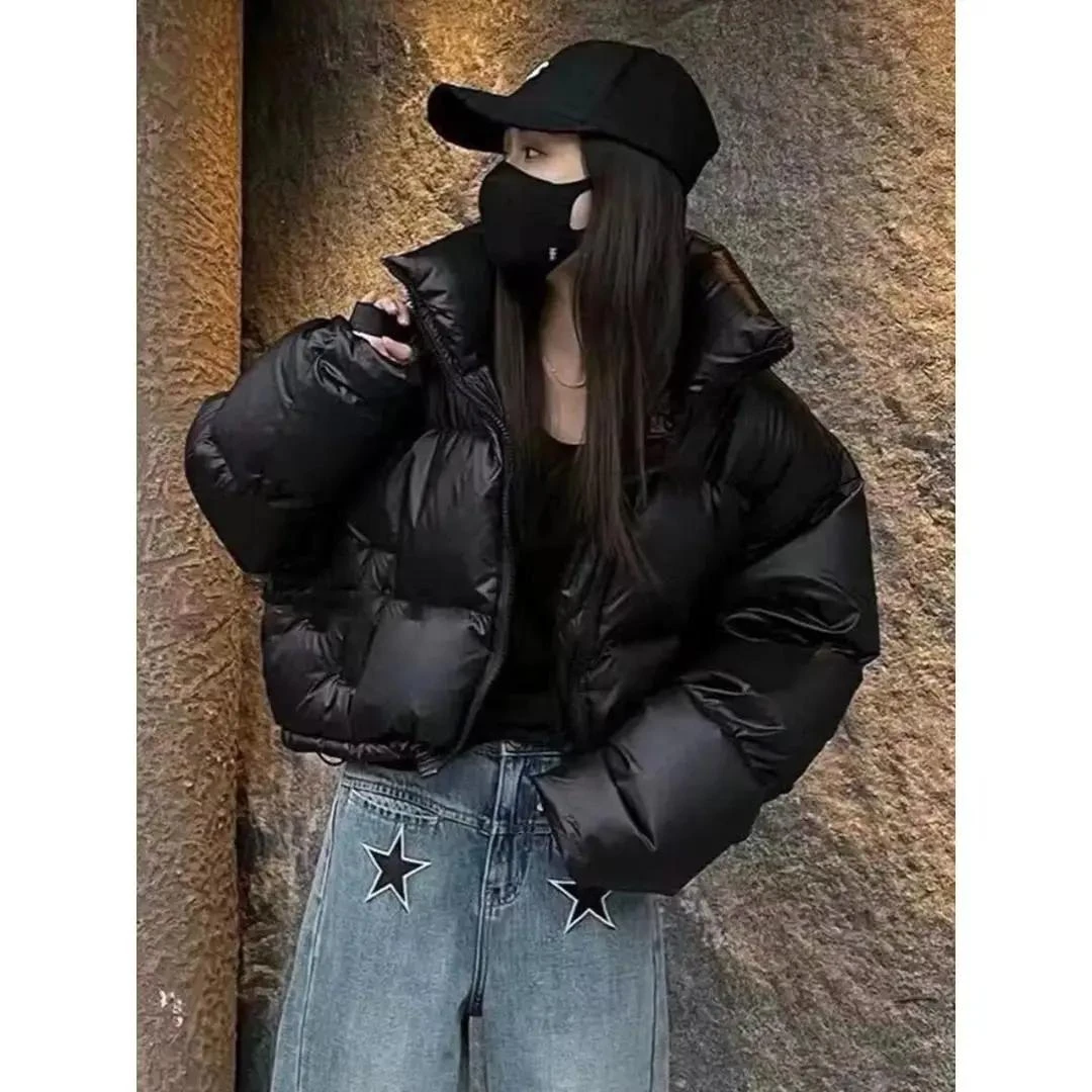 反季咖色立领羽棉服女短款小个子2024年冬季加厚高腰肯豆风款