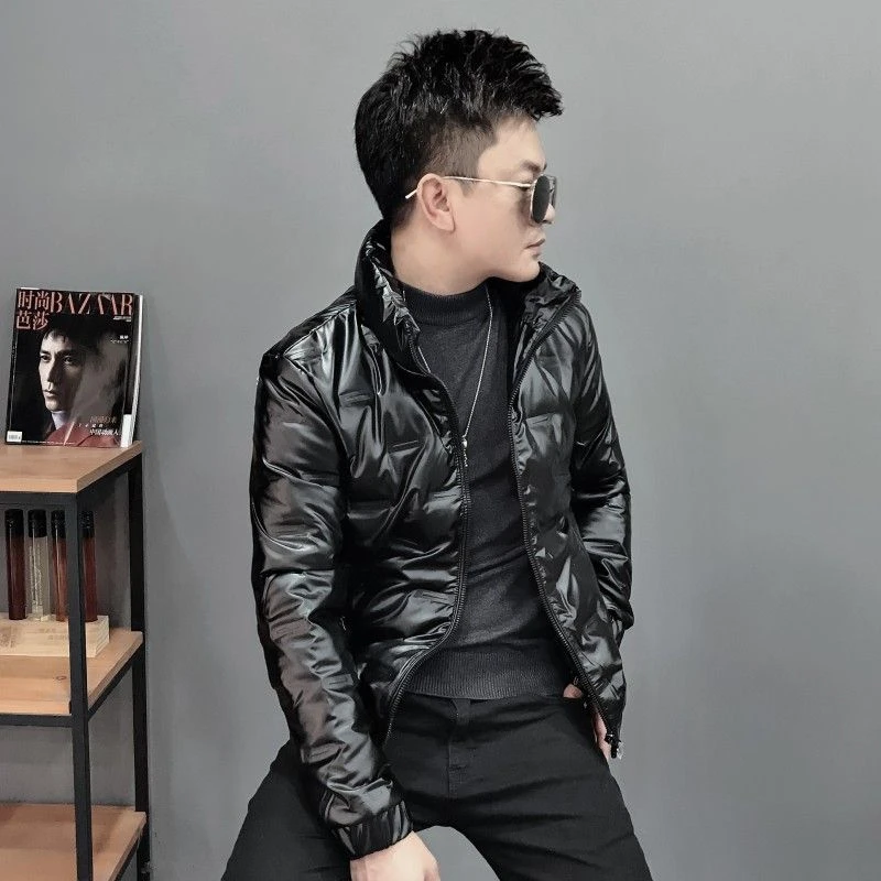 冬季潮流男士立领羽绒服韩版修身外套轻薄潮男短款亮面帅气