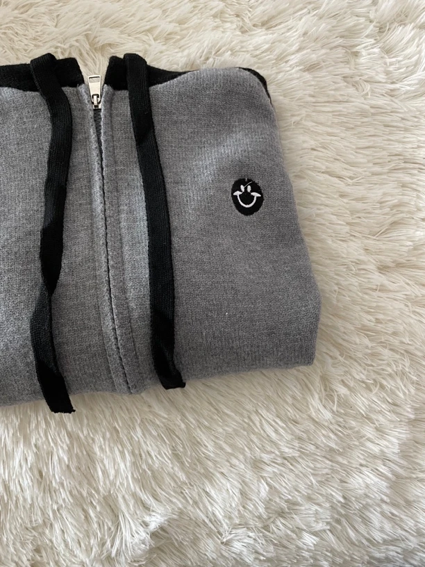 秋冬新款时尚休闲宽松连帽拼色加厚针织毛衣外套