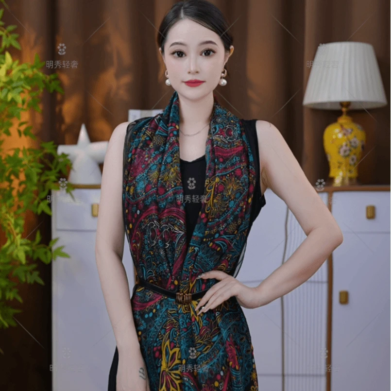 波西米亚120*180左右气质优柔纱百搭美丽时尚女士丝巾轻奢中式款.