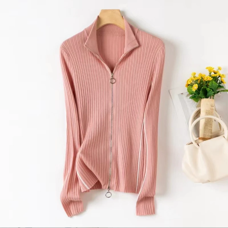 TY/-新款半高领嵌花运动拉链开衫*LZ 23270  粉色