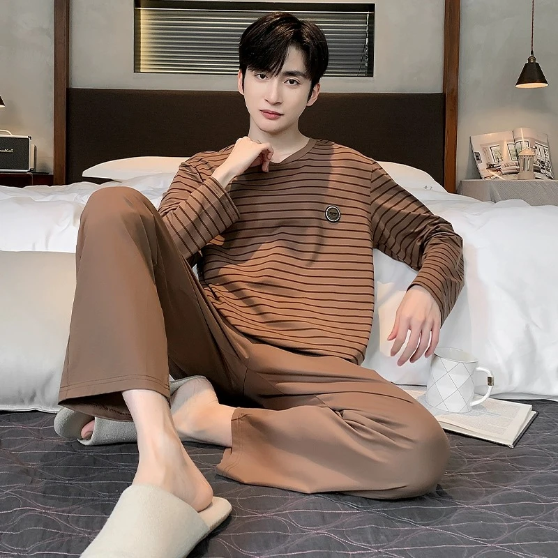 2024男款套装可外穿圆领男士长袖秋季高档睡衣家居服可外出