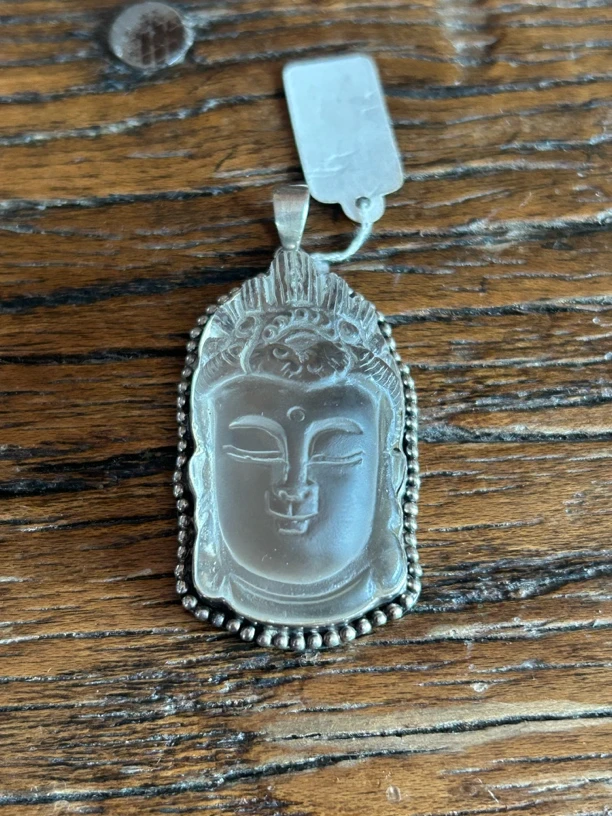 吊坠925银 银镶嵌白水雕刻观音佛头吊坠中古复古风格