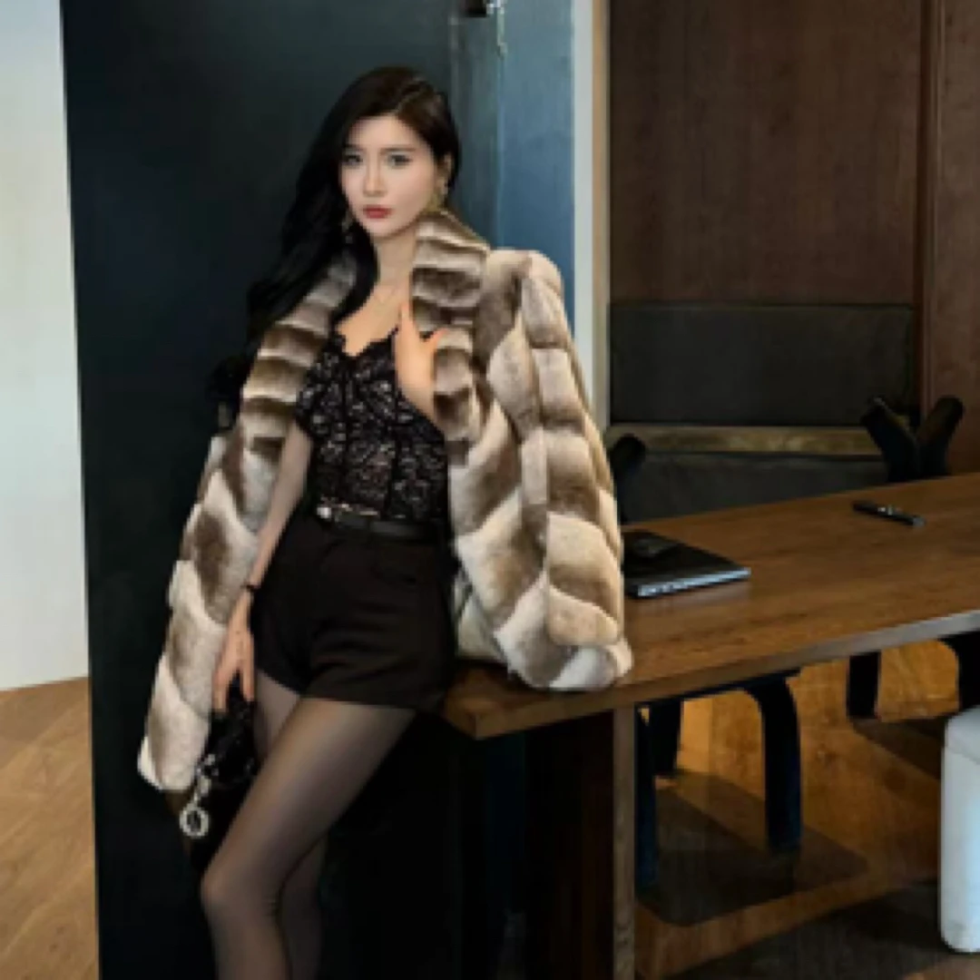 【毛小姐推荐】新款秋冬保暖外套时尚女装皮毛一体雷克斯兔毛外套