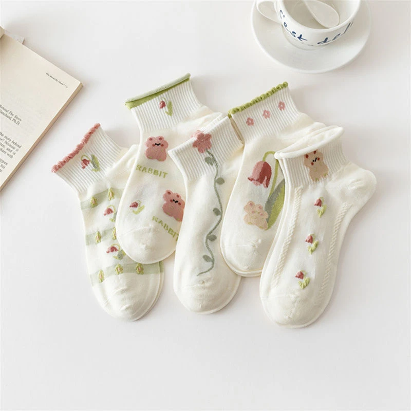 5双装夏日透气网眼夏季女士短袜百搭郁金香爆款薄款短筒浅口