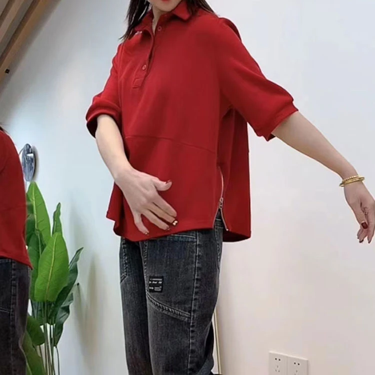 中袖T恤女早秋新款时尚洋气宽松大码休闲百搭显瘦短袖上衣