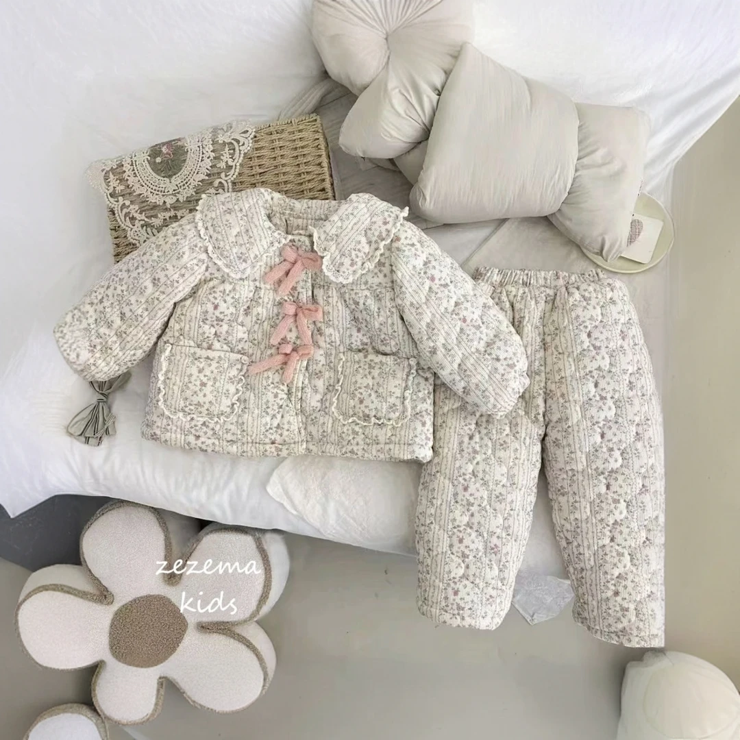 儿童睡衣2024新款秋冬款加厚女童加绒家居服女宝宝三层夹棉冬季