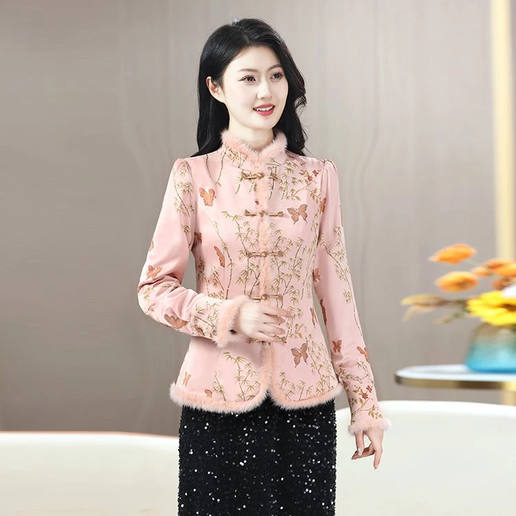 洋气妈妈国风秋冬季短外套时尚显瘦长袖新中式开衫夹克小个子上衣