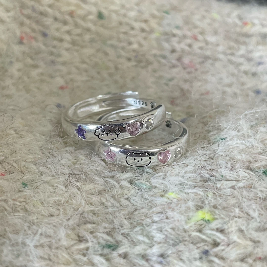 铜合金戒指 【猫狗日记】戒指微镶爱心锆石猫爪甜美开口送闺蜜礼物