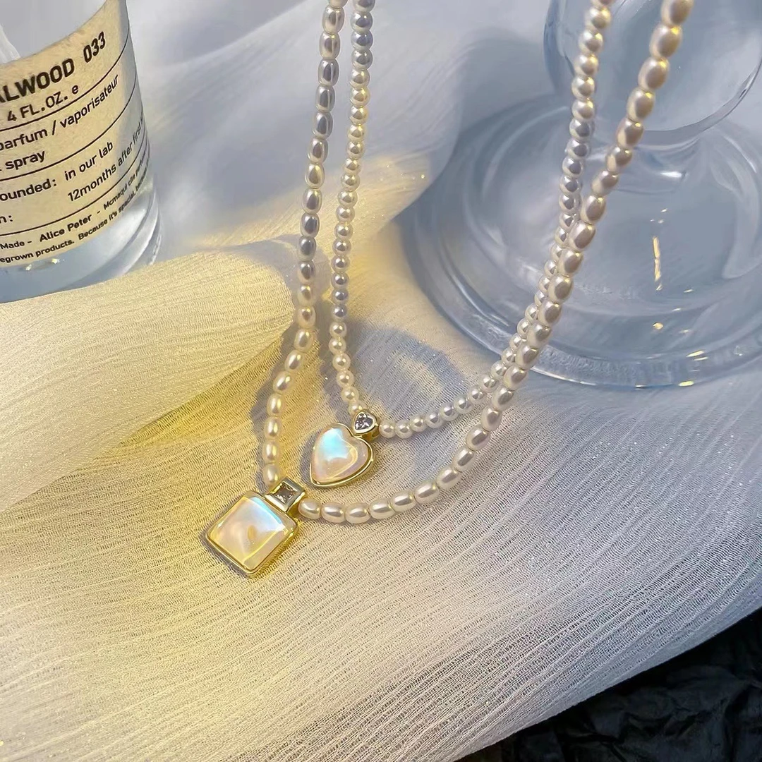 铜合金仿珍珠项链 炫彩爱心珍珠项链A-552温柔气质小众百搭轻奢