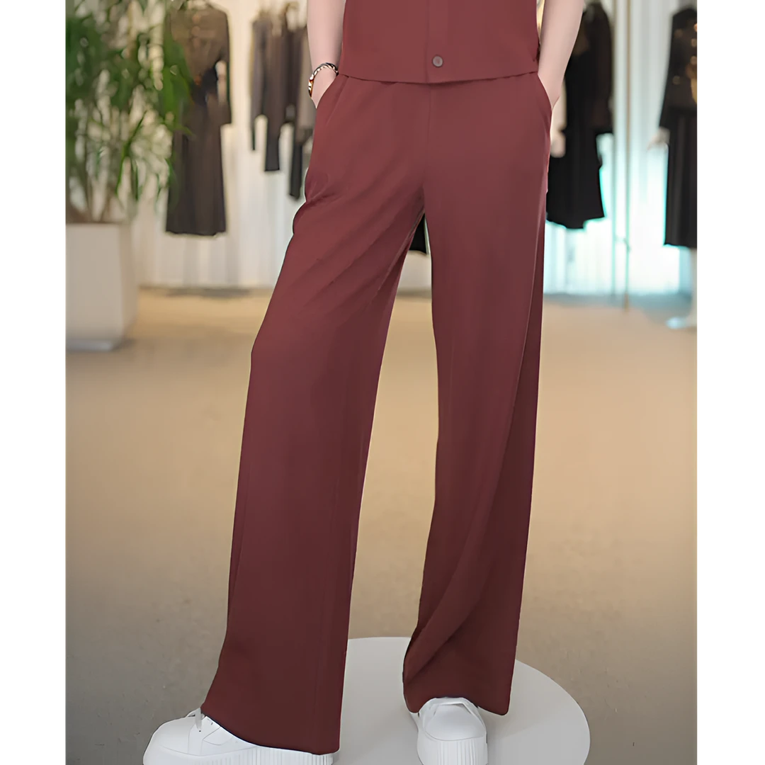 GIRDEAR/哥弟新款简约纯色宽松松紧腰休闲显瘦直筒阔腿裤1100408