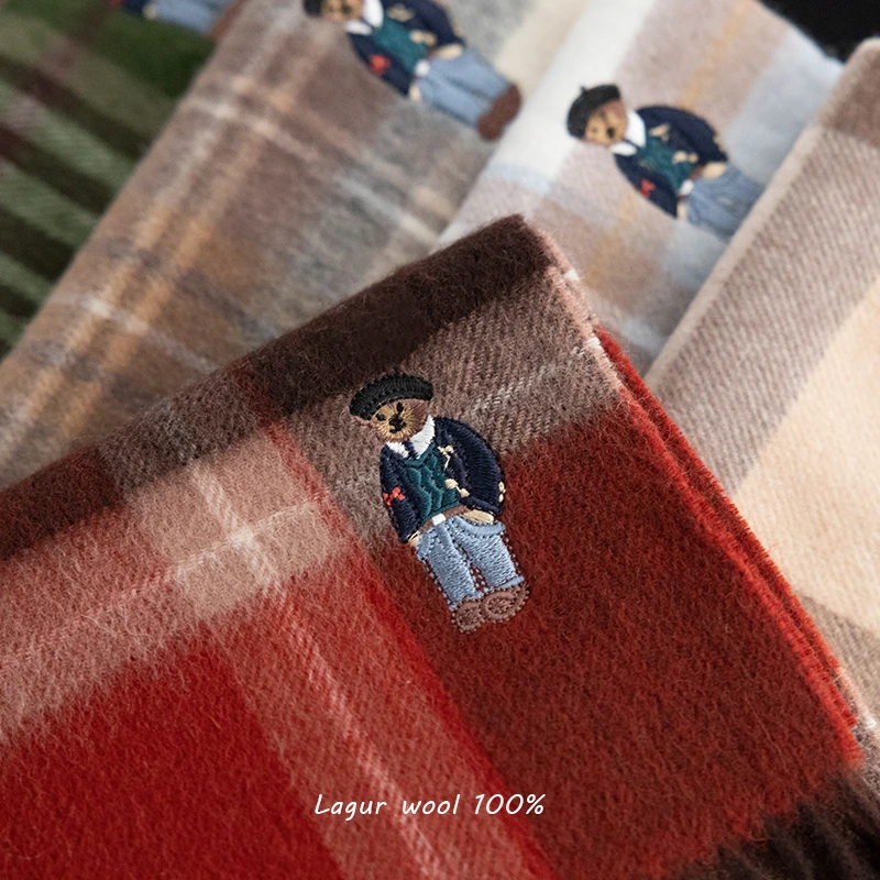 Lagur【英伦小熊】100%澳洲羊毛围巾格子复古加厚经典格纹保暖