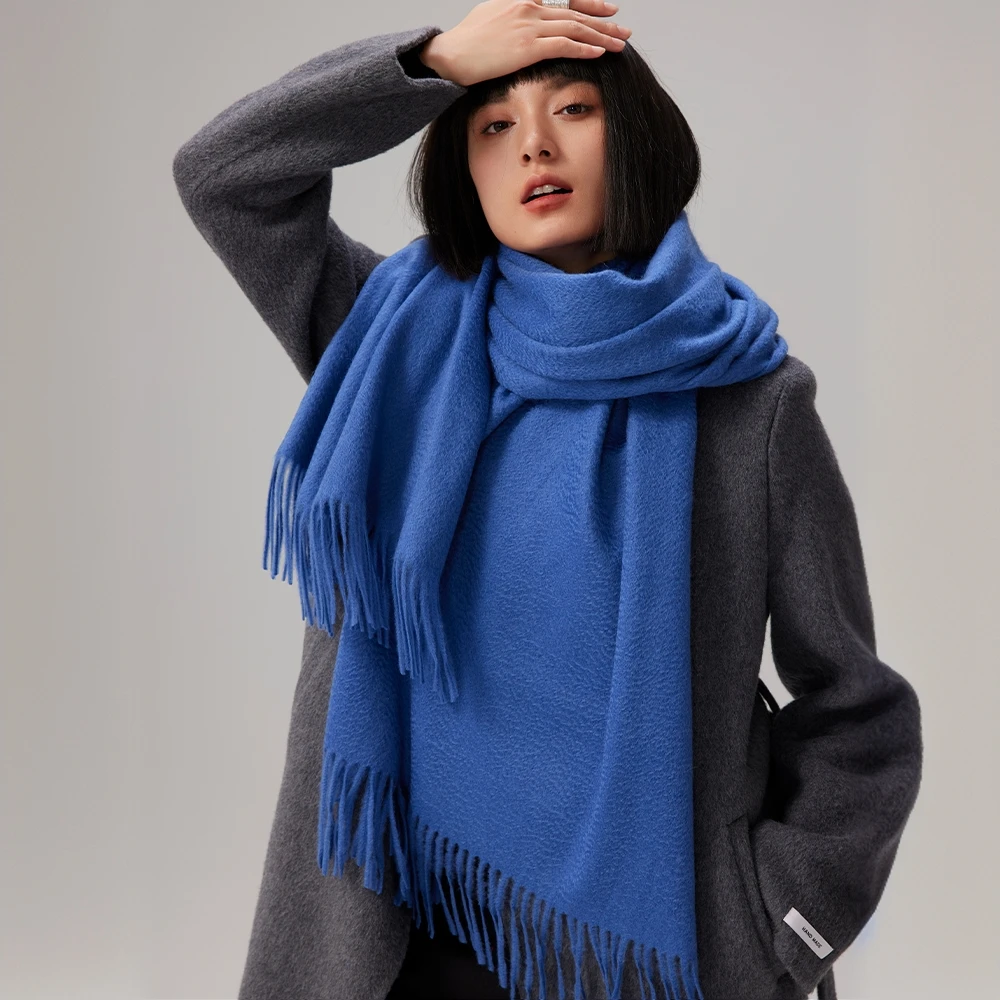 绝美水波纹！纯山羊绒Cashmere保暖围巾披肩加大加宽礼物红色