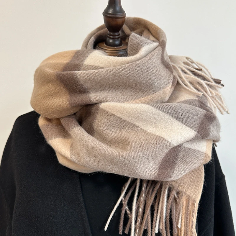 加厚加宽版~格纹100%纯羊毛加厚情侣围巾冬季男女保暖围脖披肩