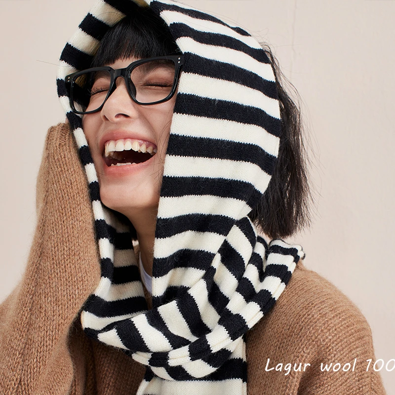 澳洲臻选丨减龄文艺100%羊毛围巾女冬加厚保暖百搭条纹针织小围脖