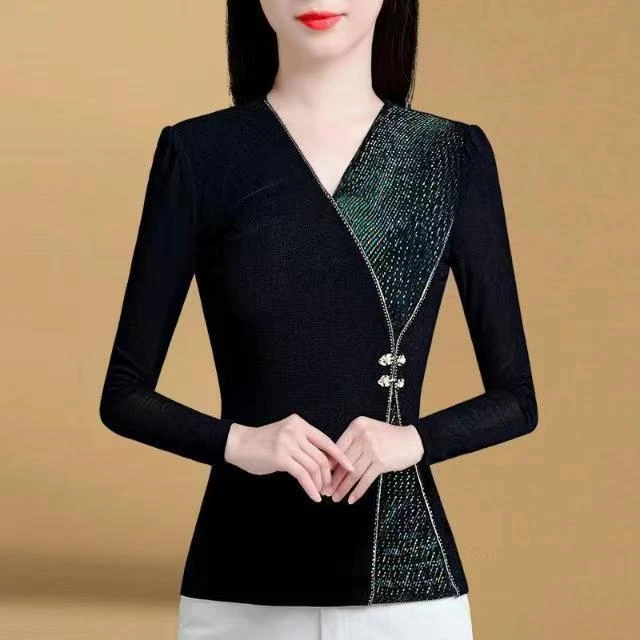 洋气打底衫女2025春秋新品时尚v领加绒加厚保暖内搭小衫韩版收腰