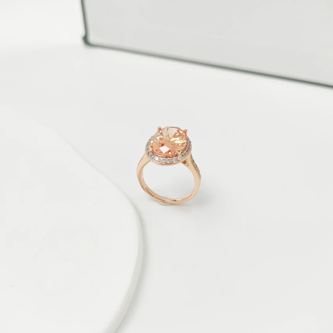 铜合金合成锆石戒指 重工微镶经典时尚气质镶嵌香槟色戒指YW4005