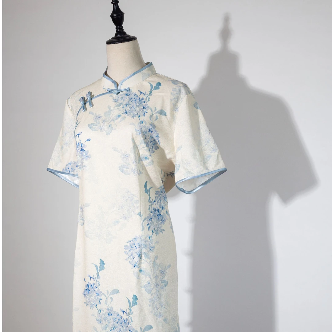 瑕疵不褪【青花瓷】大码女装夏季复古显瘦立领旗袍连衣裙908
