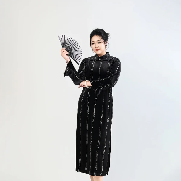 微瑕不褪【文墨】大码女装早秋复古显瘦印花立领旗袍连衣裙90011