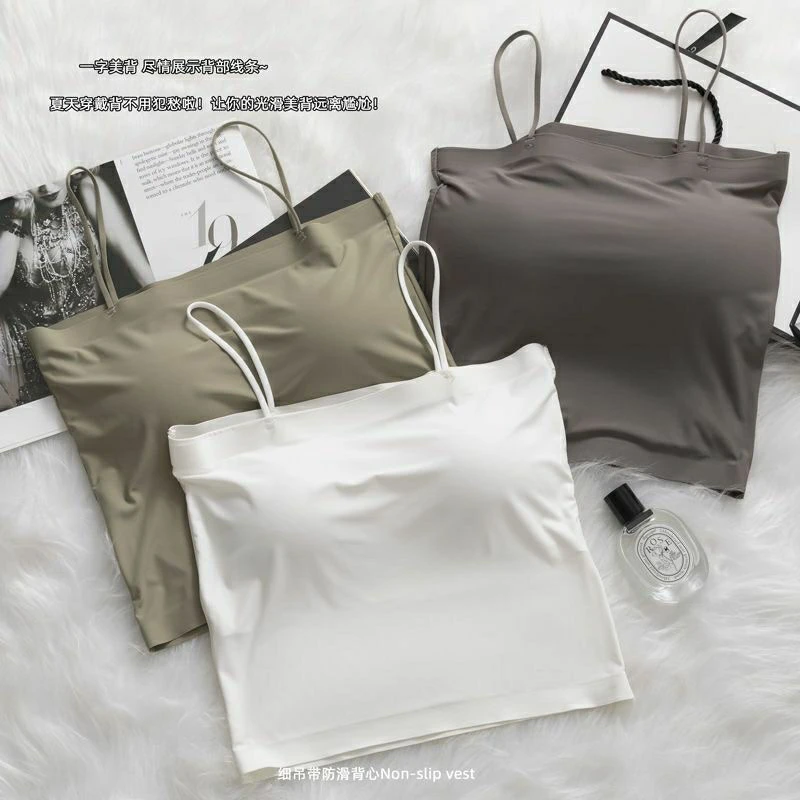 冰丝吊带背心夏天女内防走光胸垫一体抹胸美背内衣文胸夏季薄款