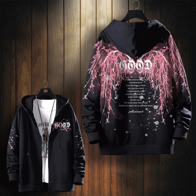 春季翅膀卫衣男士开衫外套薄款连帽上衣潮流休闲衣服个性百搭大码