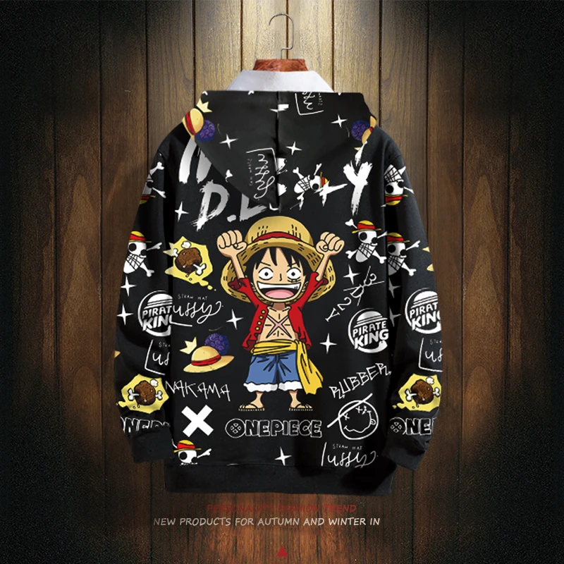 日系动漫周边卫衣男海贼王联名外套ins潮牌卡通连帽衫青少年衣服