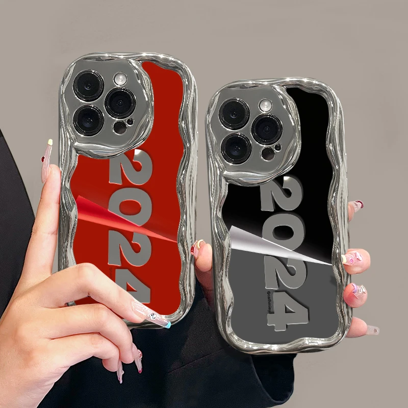 适用于【苹果/华为/OPPO/VIVO/小米】新年2024电镀曲边纹手机壳