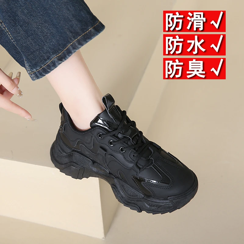 女鞋上班久站不累脚运动鞋秋季软底防滑防水肯德基厨房工作鞋黑色