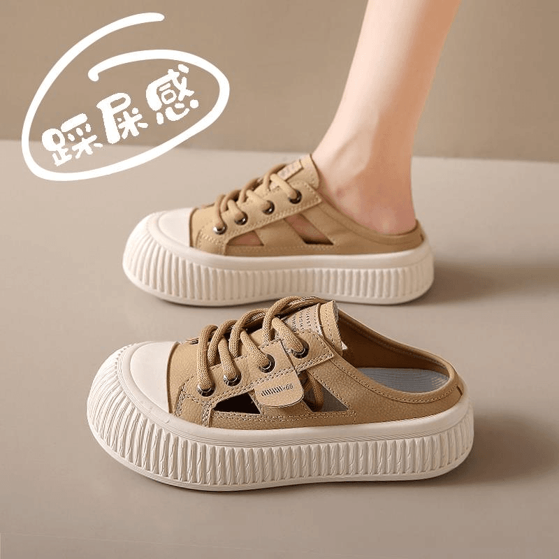 包头半拖鞋女2024新款春夏季外穿厚底透气镂空凉鞋一脚蹬懒人女鞋