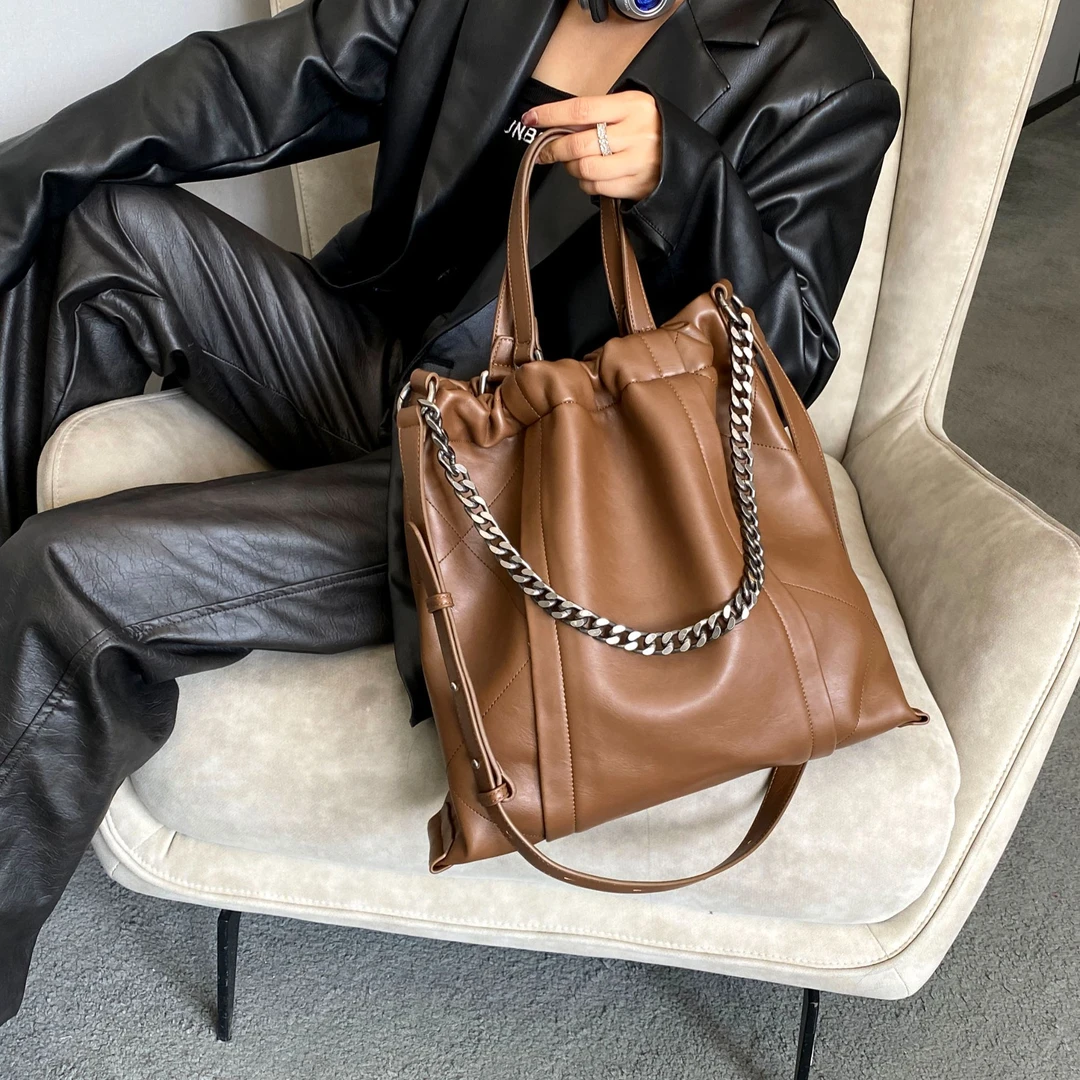 【芝麻集】SKL-0175-巧克力RAIN.CUN简约百搭腋下斜跨轻奢女包