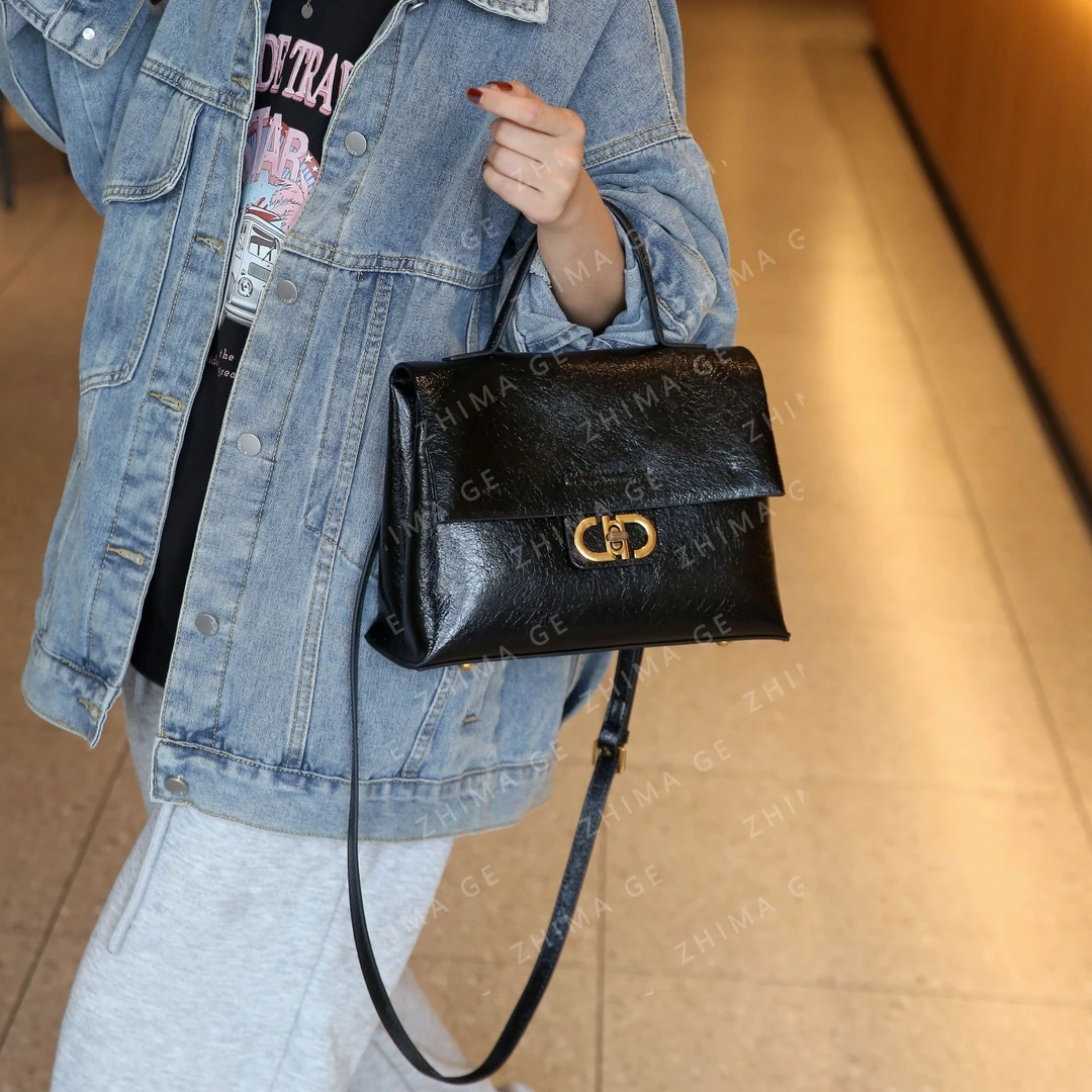 【芝麻集】SKL-6966-黑色RAIN.CUN.简约百搭腋下斜跨轻奢女包