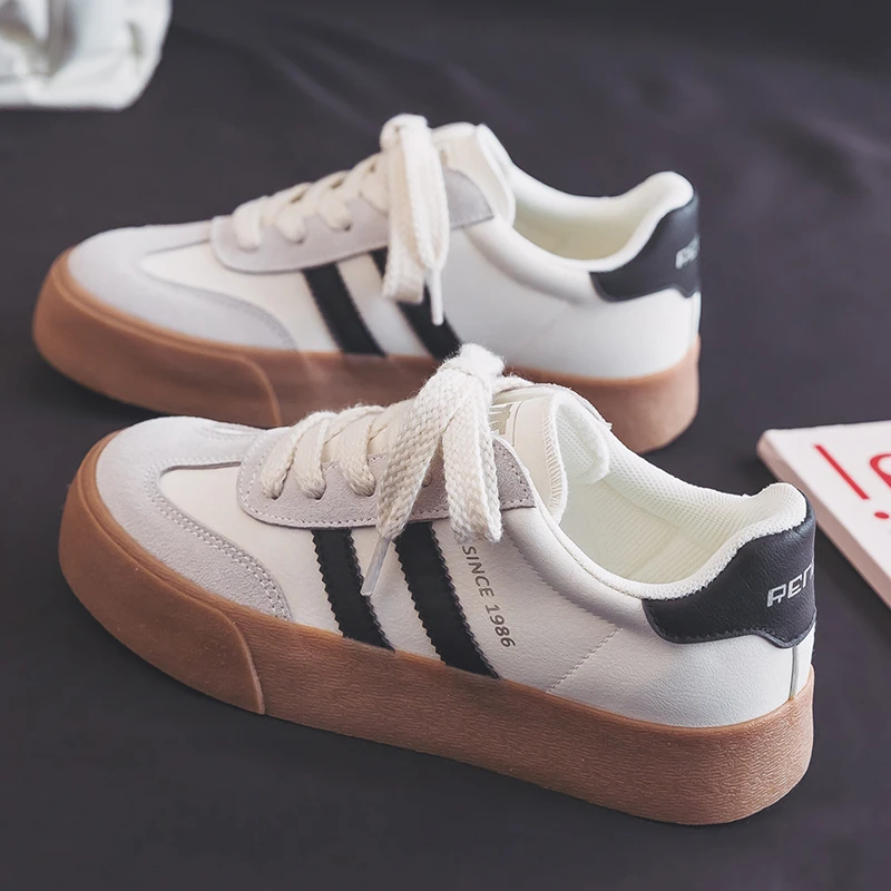 人本德训鞋女2024新款夏季韩版休闲百搭女鞋子复古透气厚底小白鞋