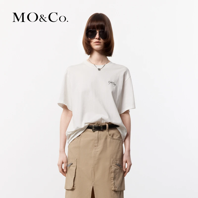 MOCO夏和平鸽斑驳印花棉质短袖T恤雾紫色白色MBD2TEE018