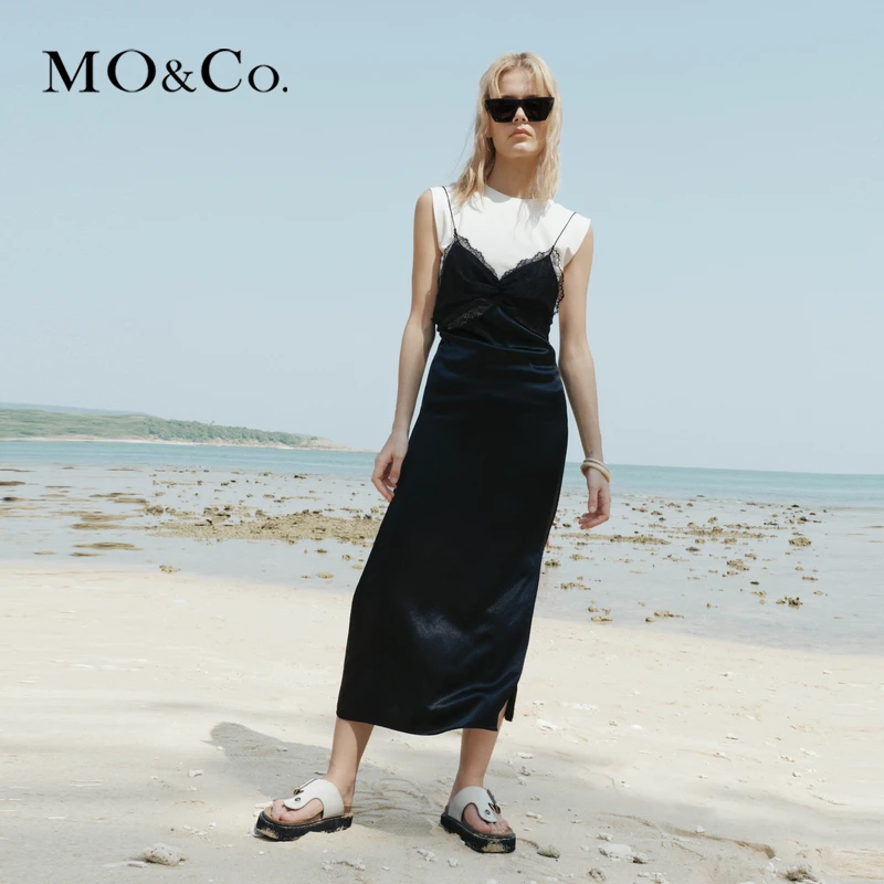 MOCO夏真两件蕾丝胸衣吊带连衣裙附T恤MBD2DRST01