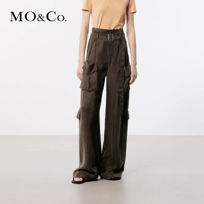 MOCO夏高腰长款阔腿休闲裤工装附腰带MBD2PATT56