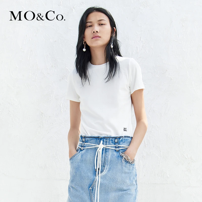 MOCO夏季短袖圆领字母刺绣休闲纯色T恤MBB2TEET35