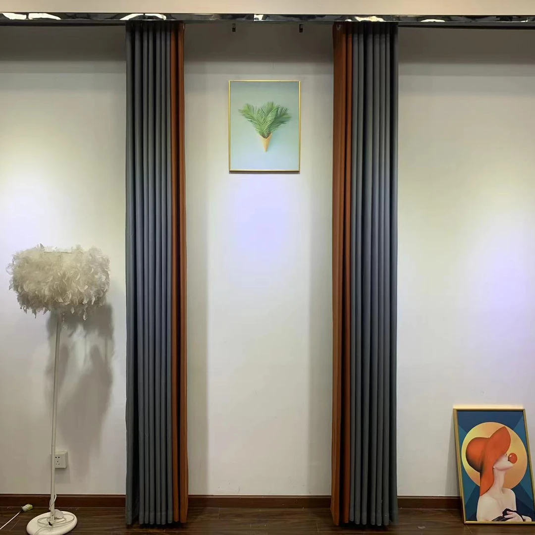 QQ02全遮棉高级灰+柚橙高遮光客厅卧室窗帘成品（一套两片