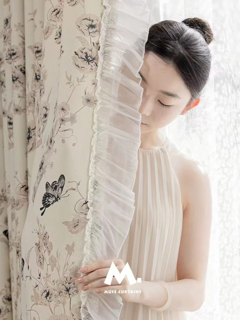 【蝴蝶庄园白花边】法式提花窗帘遮光浪漫复古风卧室客厅D02