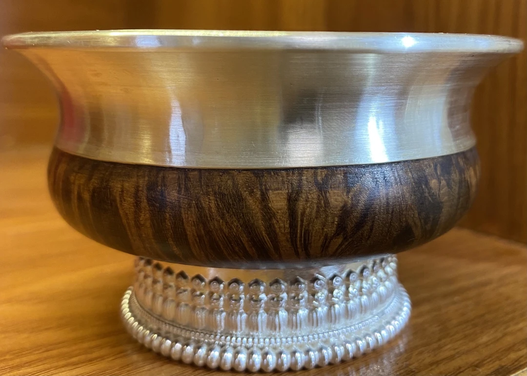 足银银制品 藏式包银小木碗，足银999，9公分